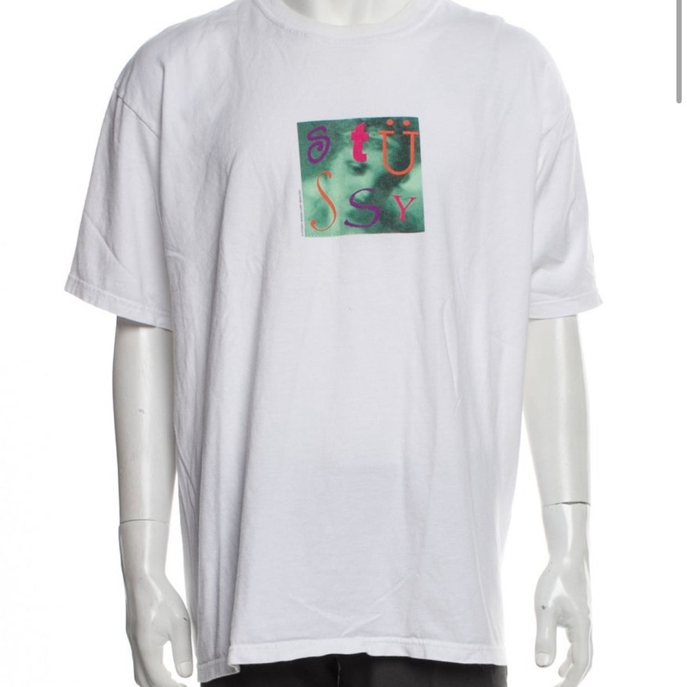 Stussy White Tee with Colorful Logo